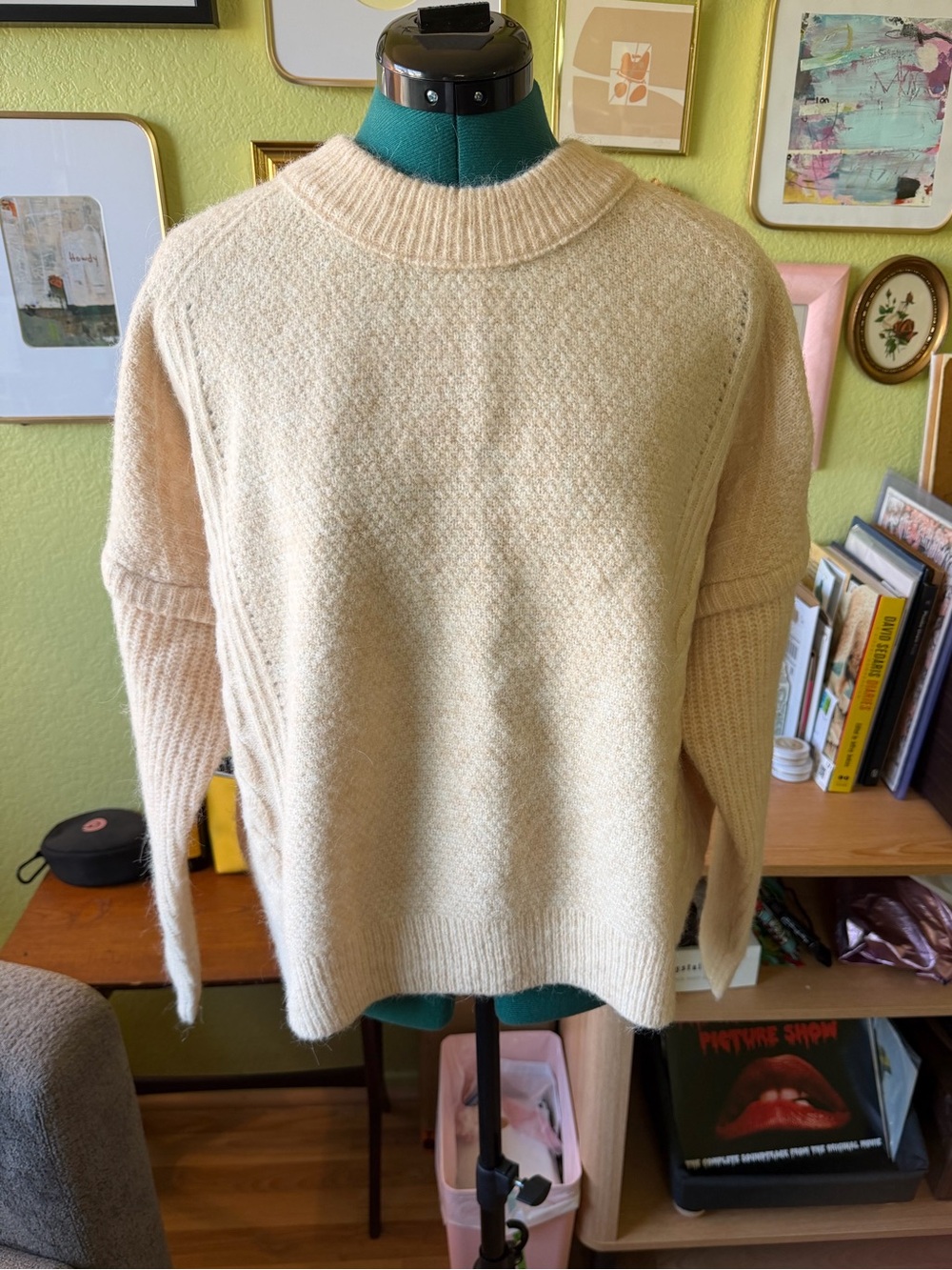 Madewell Alpaca Wool Sweater Crew Neck Blend Ribbed Cable Knit Cuff Size L XL